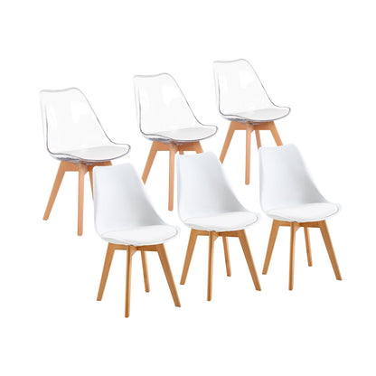 TULIP PP Dining Chairs with Beech Legs Scandinavian design Upholstered Chairs - White and Transparent