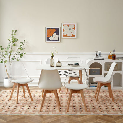 TULIP PP Dining Chairs with Beech Legs Scandinavian design Upholstered Chairs - White and Transparent