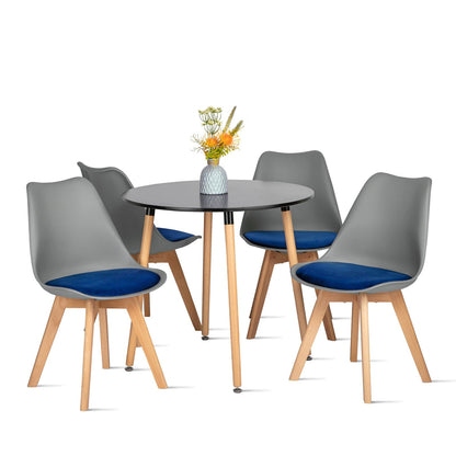 TULIP PP Dining Chairs with Beech Legs Upholstered Chair - Grey/Blue