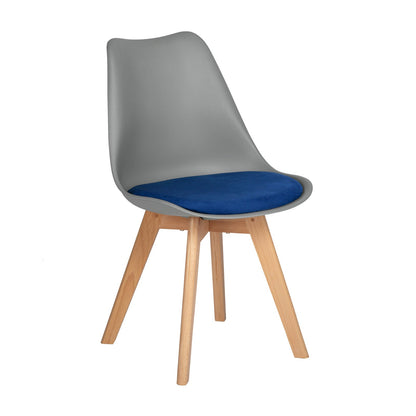 TULIP PP Dining Chairs with Beech Legs Upholstered Chair - Grey/Blue