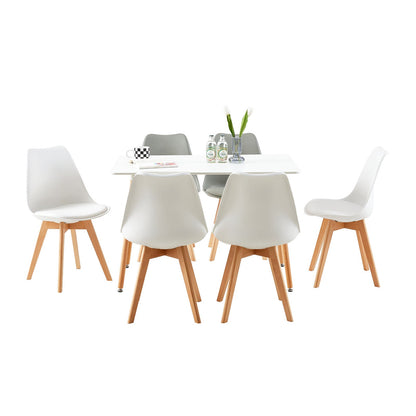 TULIP PP Dining Chairs with Beech Leg Scandinavian design Upholstered Chair - White and grey