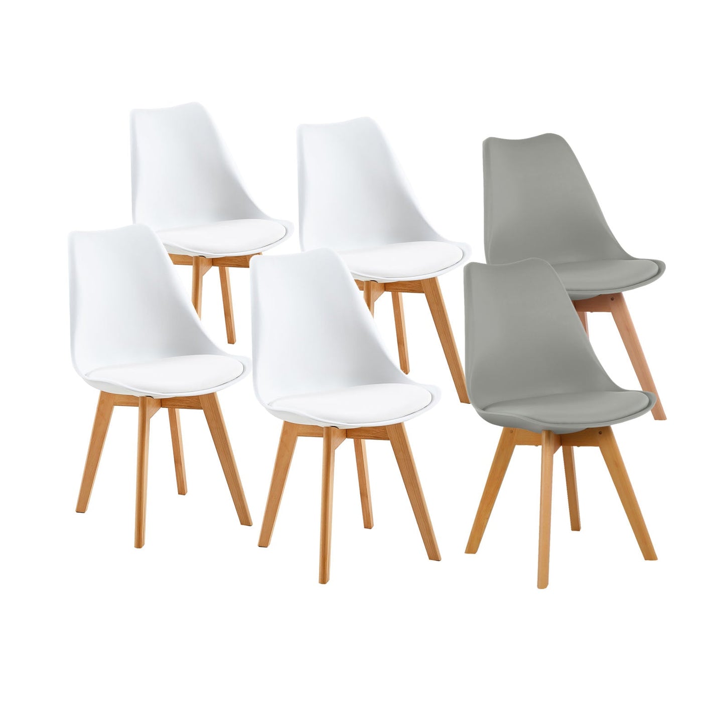 TULIP PP Dining Chairs with Beech Leg Scandinavian design Upholstered Chair - White and grey