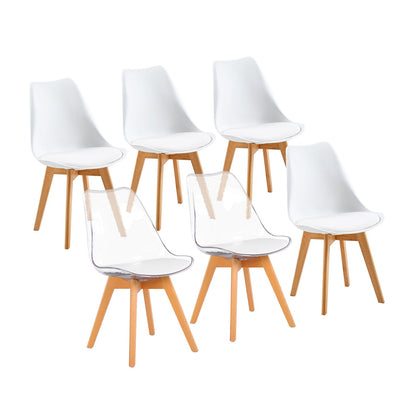 TULIP PP Dining Chairs with Beech Legs Scandinavian design Upholstered Chairs - White and Transparent