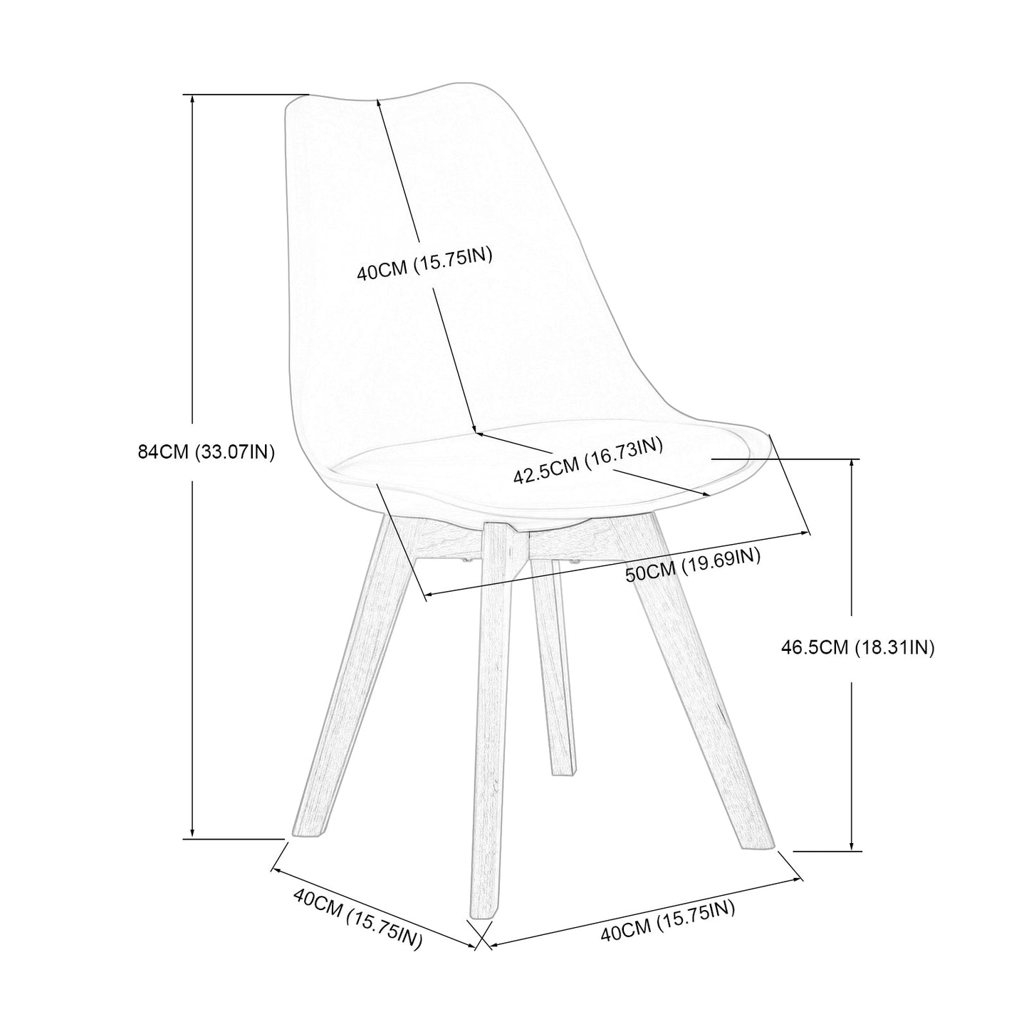 TULIP PP Dining Chairs with Beech Legs Retro Design Upholstered Chairs - Black and White